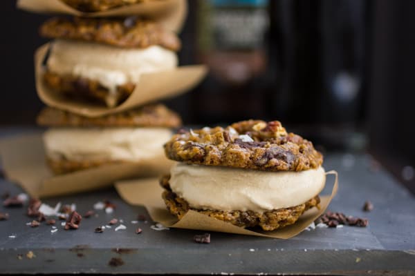 Oatmeal Chocolate Stout Ice Cream Sandwiches on a table