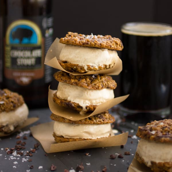 stack of Oatmeal Chocolate Stout Ice Cream Sandwiches 