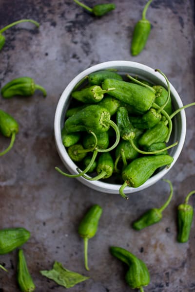 bowl of padron peppers