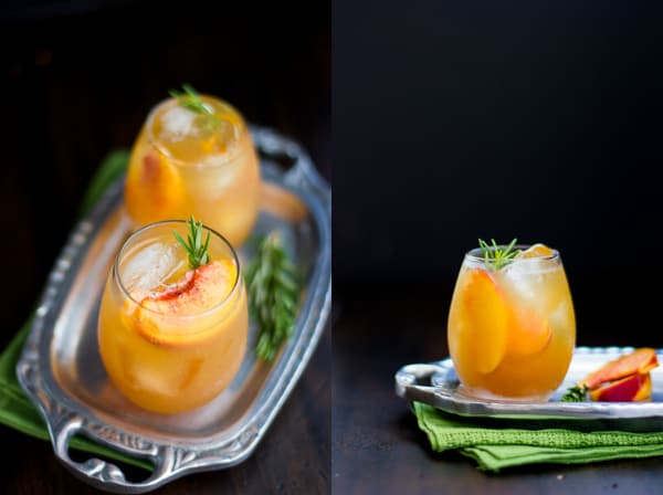 glasses of Rosemary Peach Maple Leaf Cocktail 