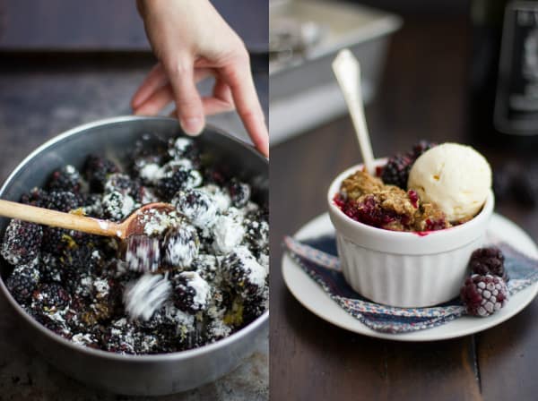 Blackberry Balsamic Crisps with Rye-Oat Crumble with ice cream 