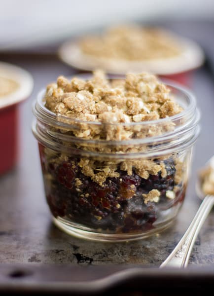 Blackberry Balsamic Crisps with Rye-Oat Crumble in a jar