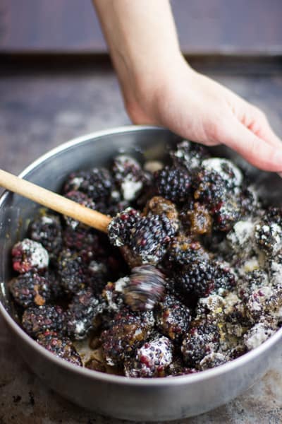 berries stirred in pot