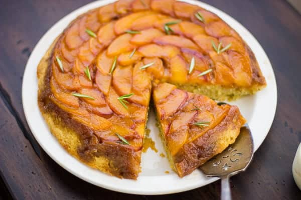 sliced (Gluten-Free!) Rosemary Nectarine Upside-Down Cake