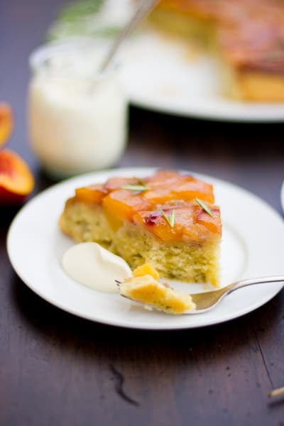 (Gluten-Free!) Rosemary Nectarine Upside-Down Cake with ice cream 