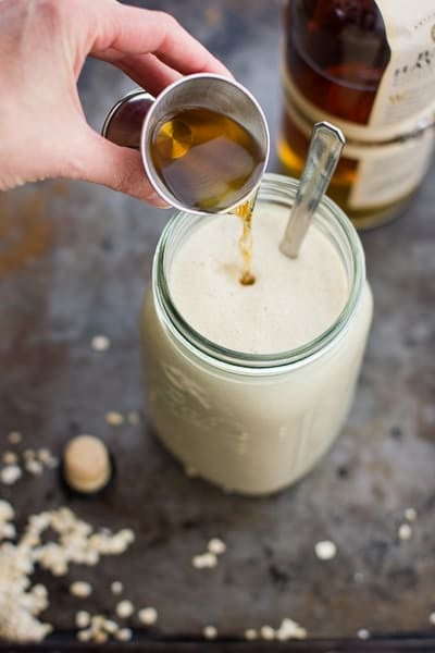 bourbon poured into ice cream mix 