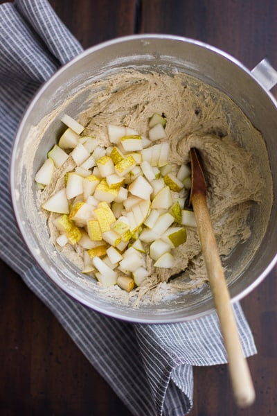 pears mixed into cake mix