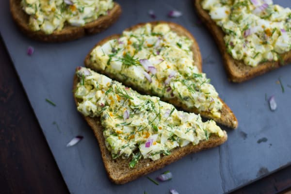 slices of toast Duck Egg Salad with Curry and Dill 