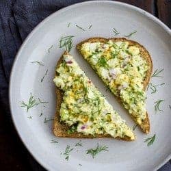 Duck Egg Salad with Curry and Dill on toast