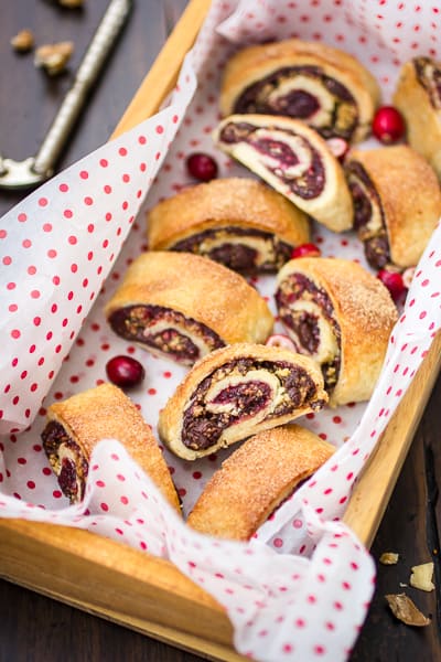 Gluten Free Rugelach with Cranberry Jam, Chocolate, and Walnuts