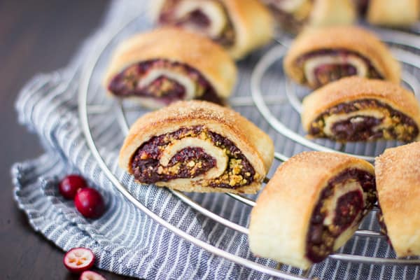 Gluten Free Rugelach with Cranberry Jam & Chocolate on wire rack 