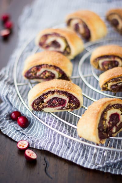 Gluten Free Rugelach with Cranberry Jam & Chocolate on a table