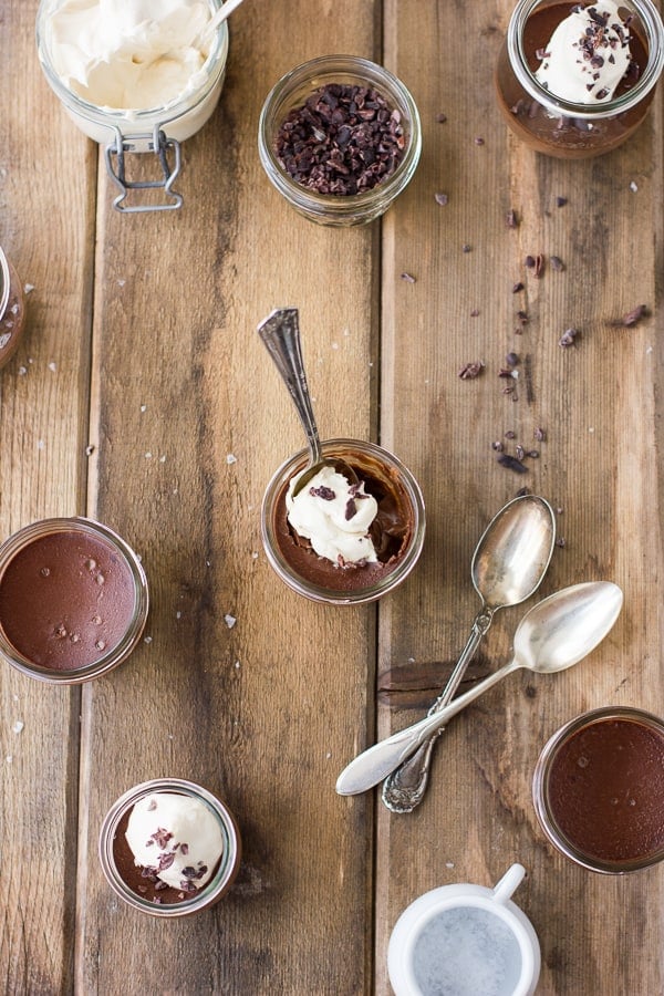 overhead shot of chocolate pots