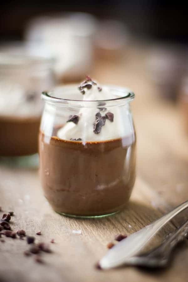 close up of Chocolate and Coconut Milk Pots de Crème