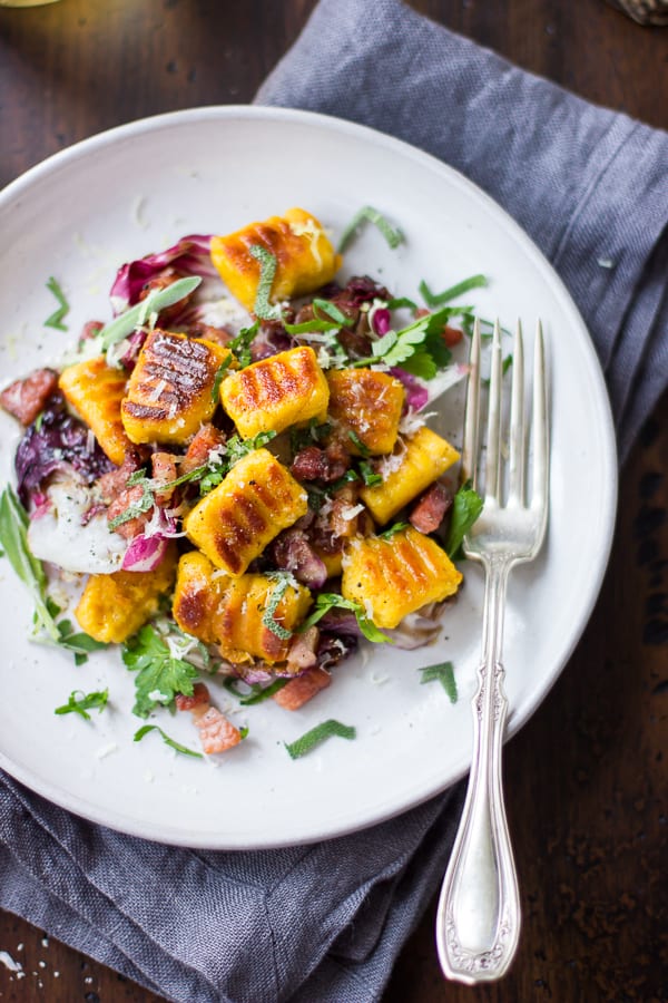 delicious Gluten-Free Pumpkin Ricotta Gnocchi with Pancetta and Seared Radicchio