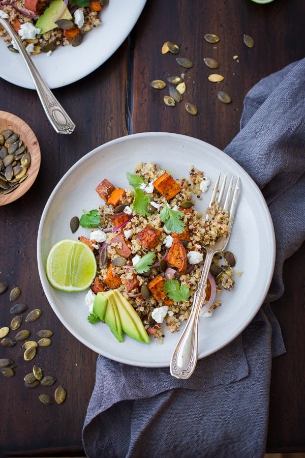 delicious Roasted Sweet Potato and Quinoa Salad with Chile and Lime 