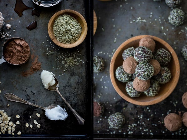 Chocolate, Hemp Seed, and Almond Pulp Energy Bites {Raw, Vegan, and Gluten-Free} in a bowl