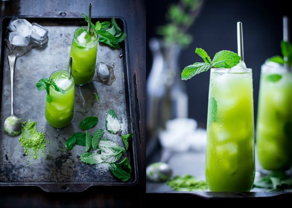 Matcha Mint Juleps on a table 