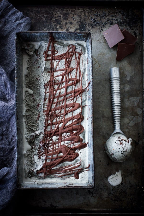 tray of Black Sesame + Dark Milk Chocolate Chip Ice Cream