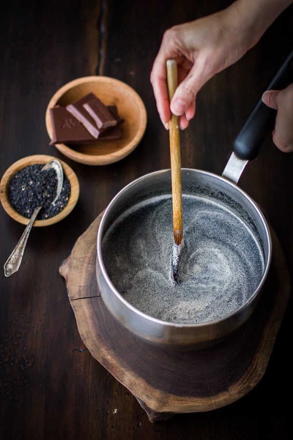 black sesame mixed into ice cream 