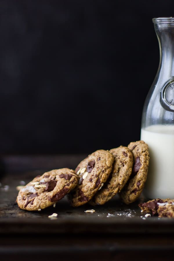 Chocolate Chip Almond Butter Cookies with Buckwheat, Maple, and Oats {Vegan and Gluten-Free} with milk 