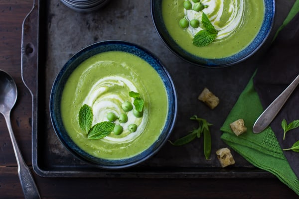 top down shot of Potage St. Germain {Minted Pea and Lettuce Soup}