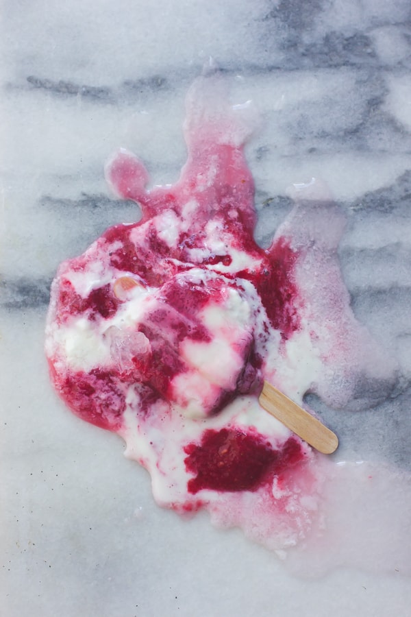 melted Tayberry, Rose Geranium + Buttermilk Popsicles