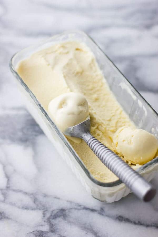 Goat Cheese Honey Ice Cream with scoop 