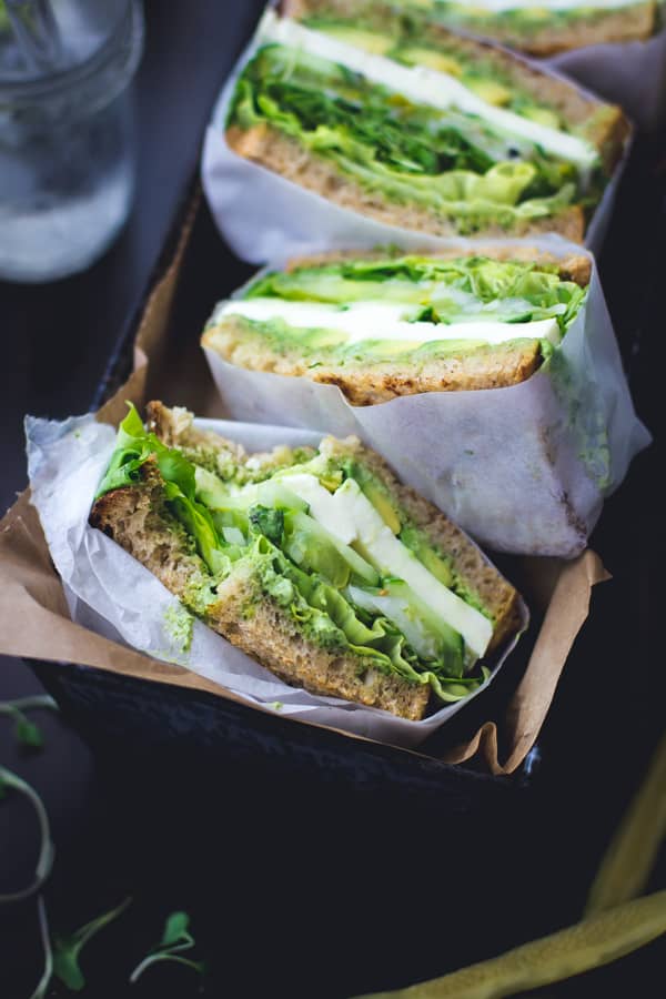 Green Goddess Sandwiches in a basket 