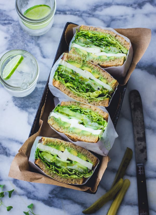 overhead shot of Green Goddess Sandwiches 