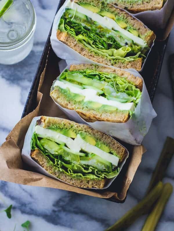 top down shot of Green Goddess Sandwiches 