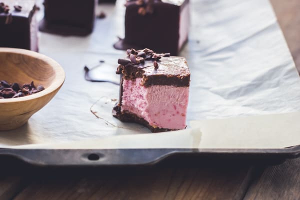 Raspberry Brownie Ice Cream Sandwiches {Vegan, Gluten-Free, Raw-ish, Naturally Sweetened} on baking tray 