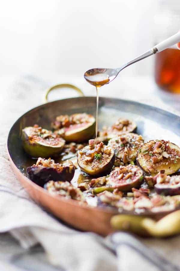 honey drizzled on Za'atar Broiled Figs with Pecans