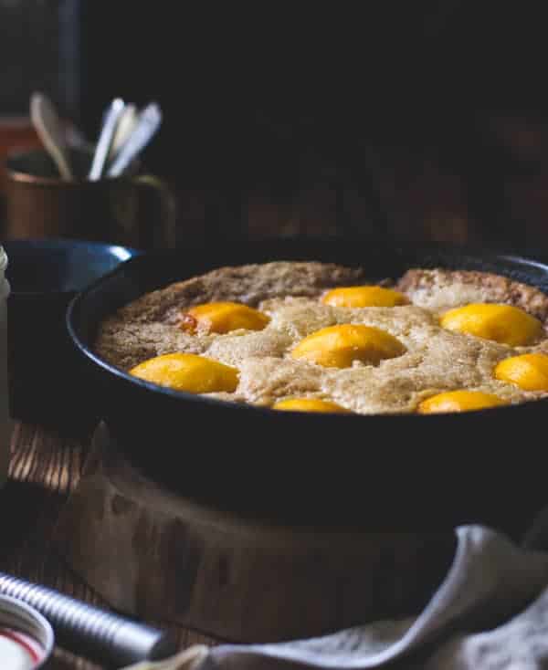 Delicious Southern-Style Peach Cobbler with Maple Sugar, Bourbon + Brown Butter {Gluten-Free}