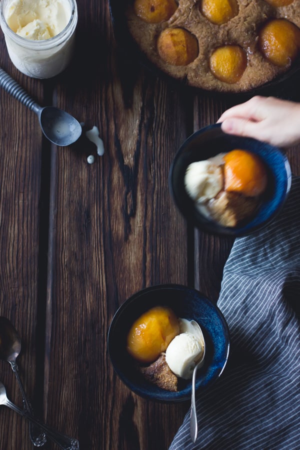 Southern-Style Peach Cobbler with Maple Sugar, Bourbon + Brown Butter {Gluten-Free} in bowls
