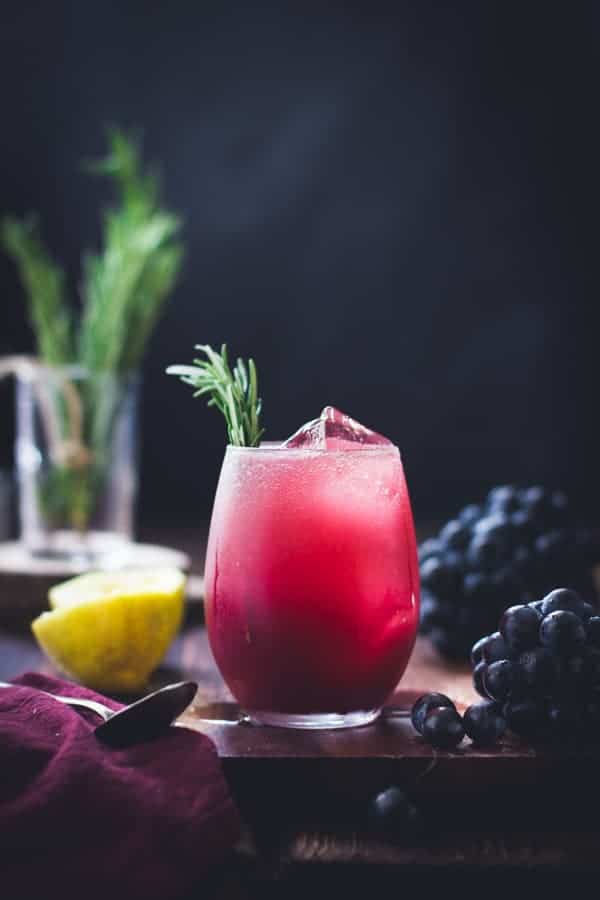 Zinfandel Grape, Rosemary + Gin Crush in a glass