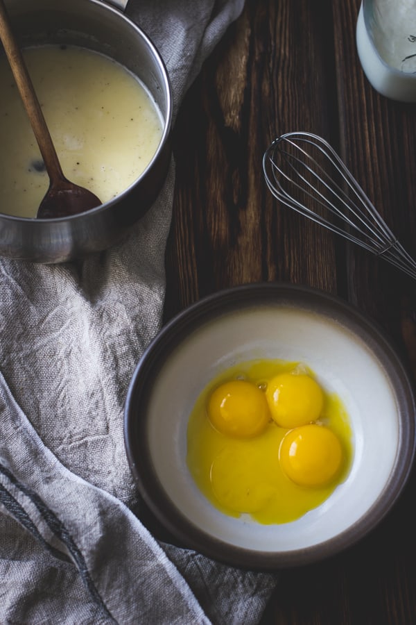 egg yolks in a bowl for buttermilk ice cream