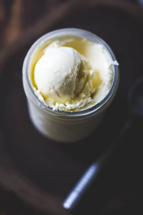 scoop of Vanilla Buttermilk Ice Cream in a jar