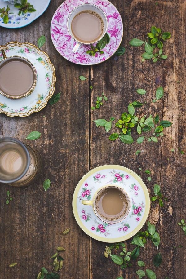 overhead shot of masala chai in cups 