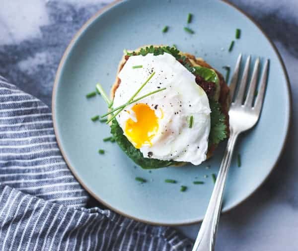 delicious Savory Spaghetti Squash Cakes with Poached Eggs and Harissa {Gluten-Free}