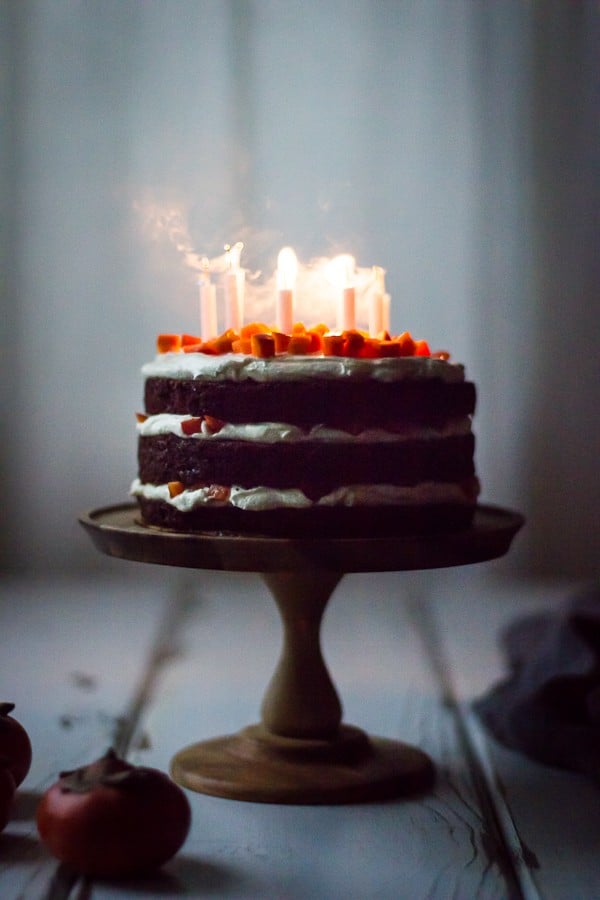 side shot of cake with candles