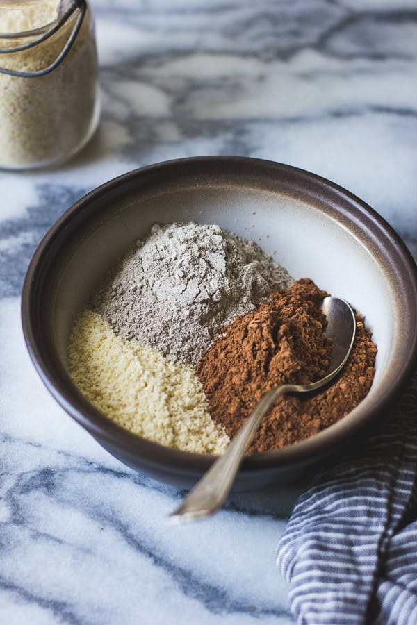 dry ingredients in bowl with spoon 