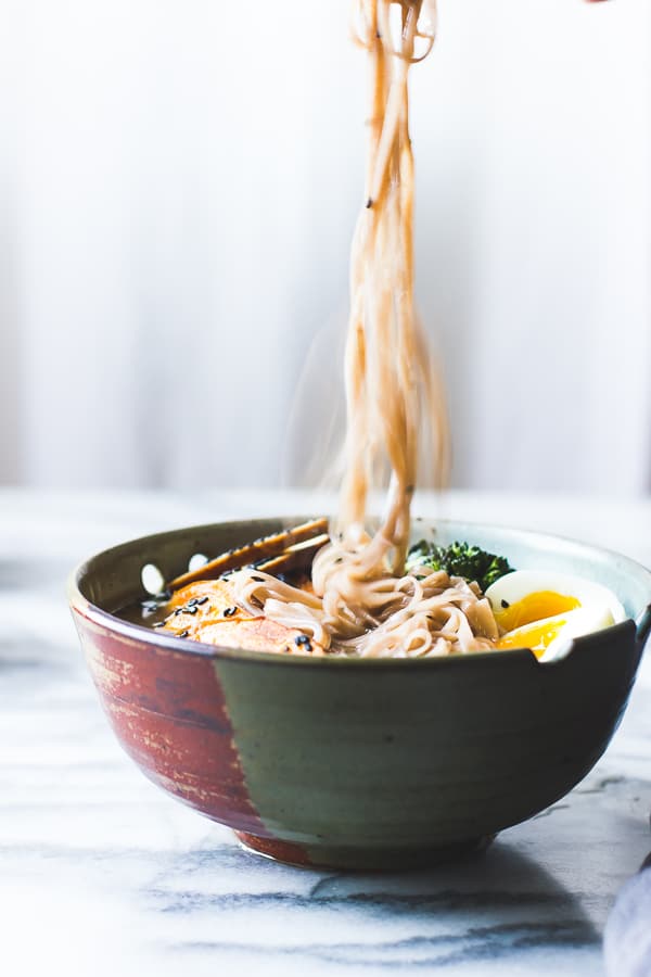 noodles pulled from bowl 