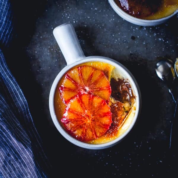 delicious Blood Orange Chocolate-Bottom Crème Brûlée in a mug 