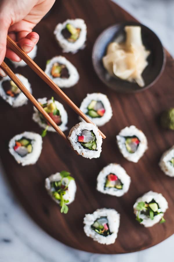 sushi on tray