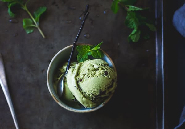 overhead shot of Matcha Mint Chip Ice Cream