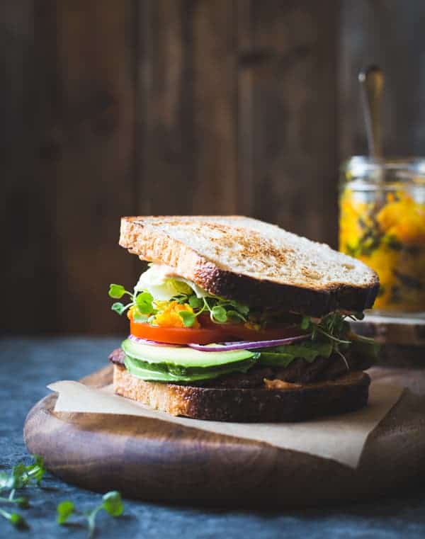 delicious Tempeh BLTs with Kimchi, Avocado + Chipotle Mayonnaise