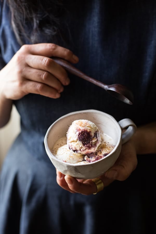 cup of Bourbon Fig Butter + Smoked Sugar Ice Cream with a Fig Swirl
