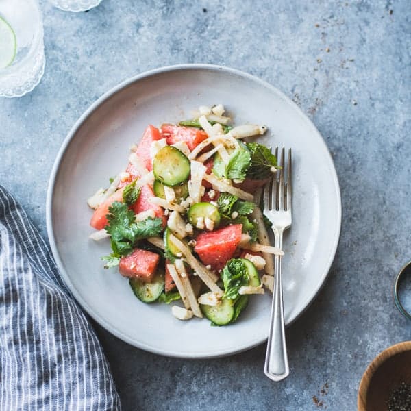 delicious Watermelon Jicama Salad with Cotija, Cumin and Lime