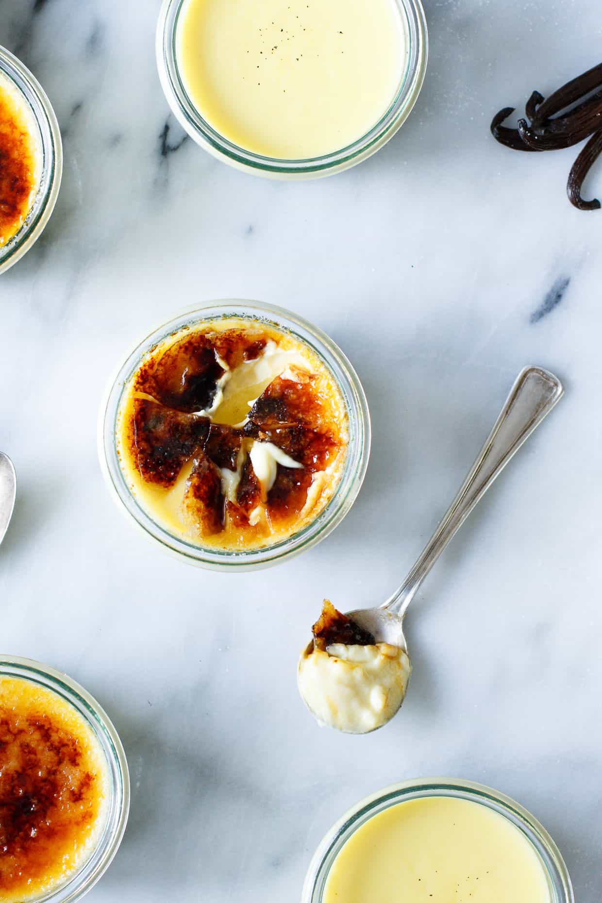 overhead shot of Vanilla Bean Crème Brûlée